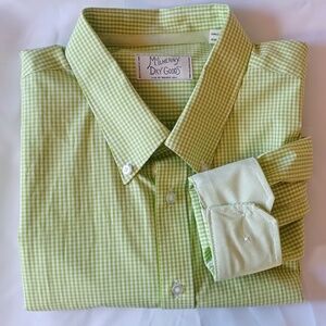 Mcllhenny Dry Goods Men's Button Down Shirt Green White Gingham Flip Cuff  XL